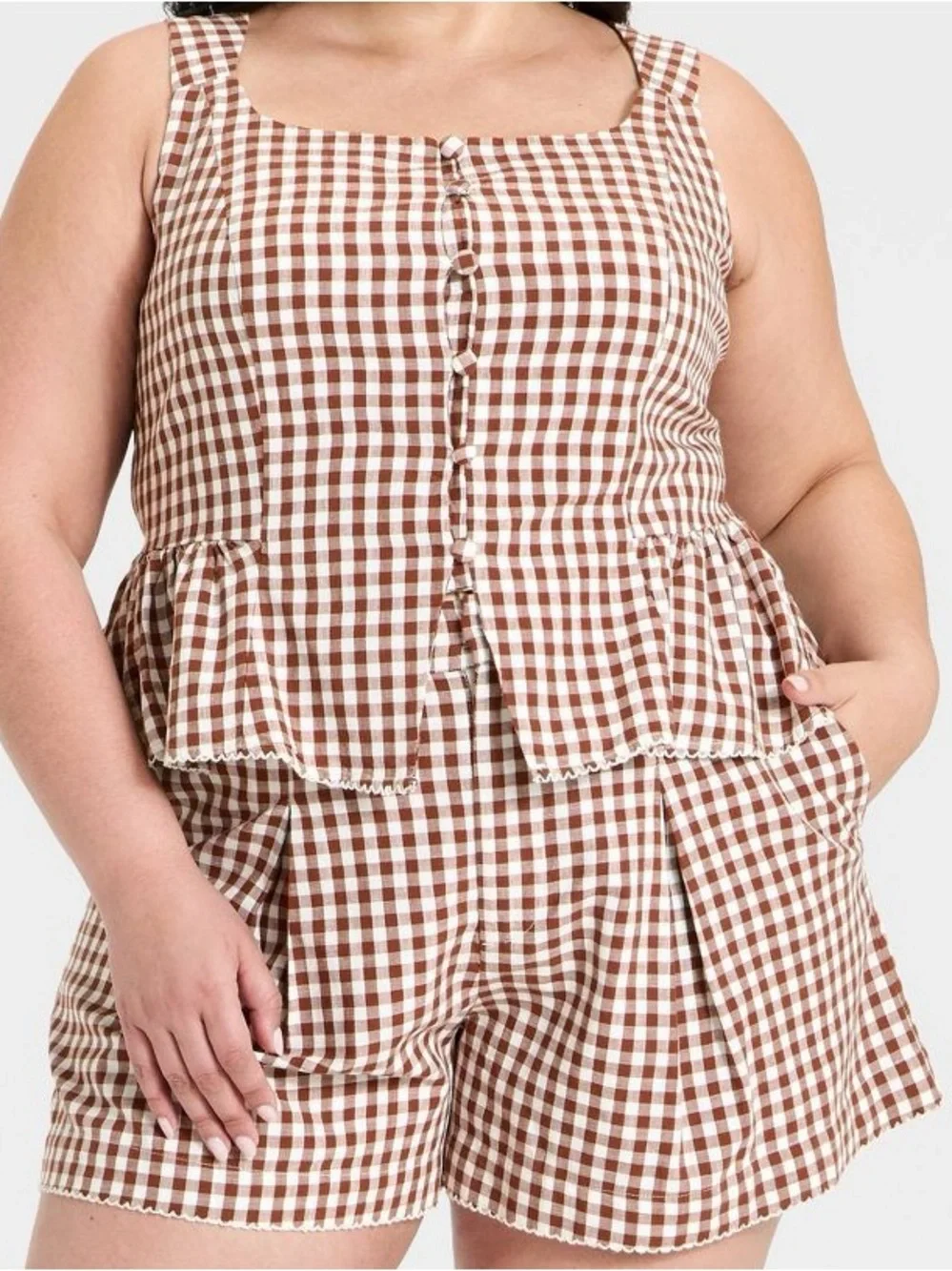 Button-Front Tank Top Gingham - Picture 1 of 5